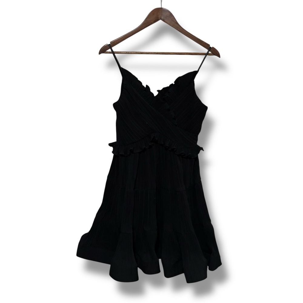 Ciebon Women's Saindhava Ruffle‎ Pleated Mini Dress Black Size S 15.5x33 *Flaw
